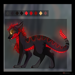 Size: 2000x2000 | Tagged: safe, artist:kianara, imported from derpibooru, oc, oc only, oc:kaya nalu, rattlesnake, snake, wolf, fallout equestria, chest fluff, fallout, fangs, forked tongue, fur, furry, glow, glowing, high res, looking at you, nightstalker, paws, reference sheet, smiling, smirk, snake tail, solo, tongue out