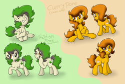 Size: 7381x4921 | Tagged: safe, artist:background basset, imported from derpibooru, oc, oc only, oc:chiara curry, oc:ronda radish, earth pony, food pony, original species, pony, curry, food, ponified, radish, simple background