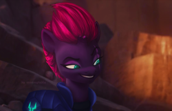 Size: 1000x642 | Tagged: safe, artist:annaxeptable, artist:xciax, edit, edited screencap, imported from derpibooru, screencap, tempest shadow, pony, unicorn, my little pony: the movie, 3d, broken horn, female, g4, g4 to g5, g5, g5 movie accurate, generation leap, horn, mare, movie, my little pony: a new generation, raised eyebrow, smiling, solo, storm army, style emulation