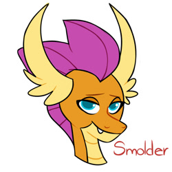 Size: 1000x1000 | Tagged: safe, artist:dymitre, imported from derpibooru, smolder, dragon, bedroom eyes, bust, dragoness, female, simple background, smiling, solo, white background