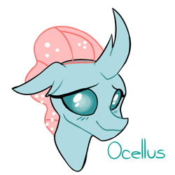 Size: 1000x1000 | Tagged: safe, artist:dymitre, imported from derpibooru, ocellus, changedling, changeling, bust, curved horn, floppy ears, horn, simple background, smiling, solo, white background