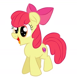 Size: 1414x1414 | Tagged: safe, artist:swivelstarsong, imported from derpibooru, apple bloom, earth pony, pony, adorabloom, cute, female, filly, happy, open mouth, open smile, simple background, smiling, solo, white background