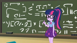Size: 3410x1920 | Tagged: safe, imported from derpibooru, screencap, sci-twi, twilight sparkle, equestria girls, equestria girls series, schedule swap, spoiler:eqg series (season 2), bowtie, clothes, cutie mark, cutie mark on clothes, female, geode of telekinesis, glasses, jewelry, magical geodes, necklace, ponytail, solo