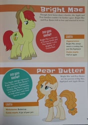 Size: 1984x2803 | Tagged: safe, imported from derpibooru, bright mac, pear butter, earth pony, my little pony character guide, text