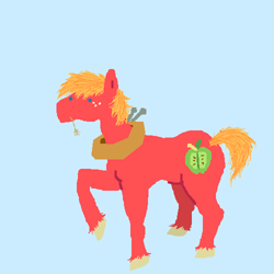 Size: 500x500 | Tagged: safe, artist:askpinkiepieandfriends, imported from derpibooru, part of a set, big macintosh, earth pony, pony, blue background, male, raised hoof, simple background, solo, stallion, straw in mouth