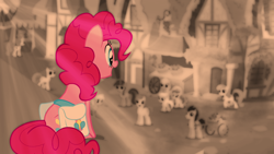 Size: 1280x720 | Tagged: safe, imported from derpibooru, screencap, pinkie pie, earth pony, pony, pinkie pride, sepia