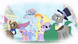 Size: 1920x1080 | Tagged: safe, imported from derpibooru, screencap, caesar, count caesar, lyrica lilac, royal ribbon, sealed scroll, earth pony, pony, unicorn, season 1, the ticket master, female, male, mare, stallion