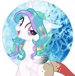 Size: 611x623 | Tagged: safe, artist:amicasecretuwu, imported from derpibooru, oc, oc only, oc:star icy, hybrid, female, interspecies offspring, offspring, parent:discord, parent:princess celestia, parents:dislestia, solo