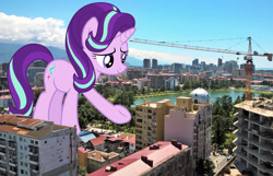 Size: 2520x1620 | Tagged: safe, artist:luckreza8, artist:theotterpony, imported from derpibooru, starlight glimmer, pony, unicorn, batumi, city, female, georgia (country), giant pony, giantess, high res, highrise ponies, irl, macro, mare, photo, ponies in real life, story included