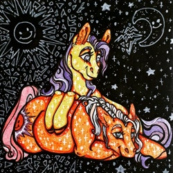 Size: 1080x1080 | Tagged: safe, artist:skior, imported from derpibooru, sunspot, sunspot (character), earth pony, pony, g1, lying down, napper, prone, traditional art