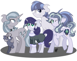 Size: 2000x1584 | Tagged: safe, artist:gallantserver, imported from derpibooru, oc, oc only, oc:ash grey, oc:emorundum, oc:obsidian stone, oc:roxanne, oc:sparkler, earth pony, unicorn, female, filly, magical lesbian spawn, male, mare, offspring, parent:maud pie, parent:trixie, parents:mauxie, simple background, stallion, transparent background