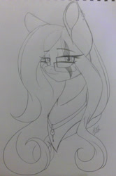 Size: 1637x2472 | Tagged: safe, artist:donnie-moon, imported from derpibooru, oc, oc only, oc:ren, pegasus, pony, bust, eye scar, eyelashes, female, glasses, grayscale, lineart, mare, monochrome, pegasus oc, scar, solo, traditional art, wings