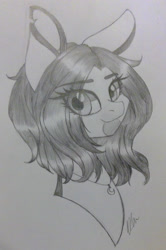 Size: 1575x2365 | Tagged: safe, artist:donnie-moon, imported from derpibooru, oc, oc only, earth pony, pony, bust, earth pony oc, eye clipping through hair, eyelashes, female, grayscale, jewelry, lineart, mare, monochrome, necklace, solo, traditional art