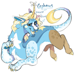 Size: 909x882 | Tagged: safe, artist:halfcrazydaisy, imported from derpibooru, oc, oc:cepheus, draconequus, hybrid, draconequus oc, horn, interspecies offspring, offspring, parent:discord, parent:trixie, parents:trixcord, simple background, white background