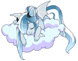 Size: 1400x1100 | Tagged: safe, artist:lavvythejackalope, imported from derpibooru, oc, oc only, bat pony, pony, bat pony oc, bat wings, cloud, commission, on a cloud, simple background, sleeping, solo, transparent background, wings, ych result