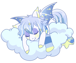 Size: 1200x1000 | Tagged: safe, artist:lavvythejackalope, imported from derpibooru, oc, oc only, bat pony, pony, bat pony oc, bat wings, cloud, colored hooves, commission, ethereal mane, on a cloud, simple background, sleeping, solo, starry mane, transparent background, wings, ych result