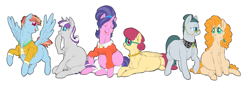 Size: 5808x1964 | Tagged: safe, artist:snspony, imported from derpibooru, cloudy quartz, cookie crumbles, pear butter, posey shy, twilight velvet, windy whistles, earth pony, pegasus, pony, unicorn, female, happy, mare, mom six, preggy crumbles, preggy quartz, preggy whistles, preglight velvet, pregnant, pregnant pear butter, pregnant posey shy, simple background, smiling, white background