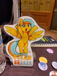 Size: 3076x4096 | Tagged: safe, artist:taurson, imported from derpibooru, oc, oc only, oc:ocean breeze, pegasus, pony, bipedal, everfree northwest, everfree northwest 2021, photo, solo, spread wings, traditional art, wings