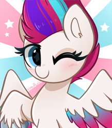 Size: 4216x4826 | Tagged: safe, artist:kittyrosie, imported from derpibooru, zipp storm, pegasus, pony, adorazipp, blushing, cute, female, g5, looking at you, mare, one eye closed, solo, wink, winking at you