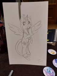 Size: 3076x4096 | Tagged: safe, artist:taurson, imported from derpibooru, oc, oc only, alicorn, pony, alicorn oc, commission, everfree northwest, everfree northwest 2021, female, horn, mare, pencil drawing, photo, solo, traditional art, wings