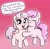 Size: 2272x2240 | Tagged: safe, artist:heretichesh, imported from derpibooru, oc, oc only, oc:kayla, oc:red pill, earth pony, pony, unicorn, blushing, breaking the fourth wall, cute, dialogue, duo, etymology, eyes closed, female, filly, gradient background, happy, high res, horn, hug, ocbetes, smiling, speech bubble, talking to viewer