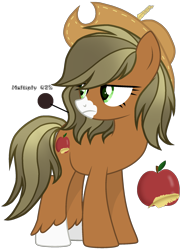 Size: 1596x2215 | Tagged: safe, artist:dayspringsentryyt, imported from derpibooru, oc, oc only, earth pony, pony, cutie mark, female, hat, looking back, mare, offspring, parent:applejack, parent:trouble shoes, parent:troubleshoes clyde, parents:troublejack, reference sheet, simple background, solo, transparent background, unshorn fetlocks