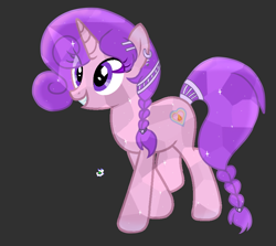 Size: 3556x3175 | Tagged: safe, artist:yanling, imported from derpibooru, oc, oc only, oc:candlelight warmth, crystal pony, pony, unicorn, braid, ear piercing, earring, female, gray background, high res, jewelry, mare, piercing, simple background, smiling, solo, tail, tail wrap