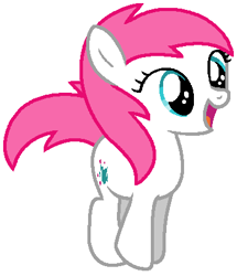 Size: 363x423 | Tagged: safe, artist:kammythepanic, imported from derpibooru, truly, earth pony, pony, female, filly, g1, g1 to g4, g4, generation leap, jumping, open mouth, open smile, simple background, smiling, solo, white background