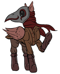 Size: 549x675 | Tagged: safe, artist:multiverseequine, derpibooru exclusive, imported from derpibooru, oc, oc only, oc:aftershock, pegasus, pony, boots, clothes, daybreak island, full body, jacket, male, mask, pegasus oc, plague doctor mask, raised hoof, scarf, shoes, simple background, solo, white background, wings