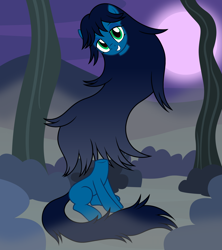 Size: 2282x2572 | Tagged: safe, artist:badumsquish, derpibooru exclusive, imported from derpibooru, dullahan, monster pony, original species, pony, youkai, disembodied head, female, floating, floating head, fog, forest, full moon, grin, headless, high res, lidded eyes, long hair, long mane, long tail, looking at you, messy hair, messy mane, messy tail, moon, night, nukekubi, show accurate, sitting, smiling, solo
