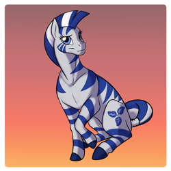 Size: 1000x1000 | Tagged: safe, artist:foxenawolf, imported from derpibooru, oc, oc only, oc:skye path, pony, zebra, fanfic:cosmic lotus, blue stripes, cutie mark, fanfic art, female, gradient background, mare, solo