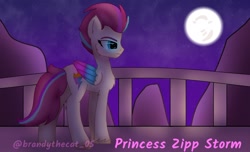 Size: 1776x1080 | Tagged: safe, artist:brandythecat_05, imported from derpibooru, zipp storm, pegasus, pony, g5, moon, my little pony: a new generation, railing, solp, wings