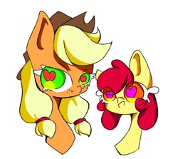 Size: 705x629 | Tagged: safe, artist:nkobox, imported from derpibooru, apple bloom, applejack, earth pony, pony, apple eyes, bust, female, filly, mare, siblings, wingding eyes
