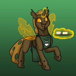 Size: 1000x997 | Tagged: safe, artist:foxenawolf, imported from derpibooru, oc, oc only, oc:parva, changeling, fanfic:conversations in a canterlot café, brown changeling, fanfic art, levitation, magic, solo, telekinesis