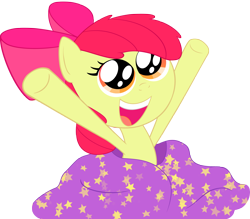 Size: 4597x4032 | Tagged: safe, alternate version, artist:solid32, imported from derpibooru, apple bloom, earth pony, pony, adorabloom, blanket, cute, female, filly, hooves up, hug, open mouth, open smile, simple background, smiling, solo, transparent background