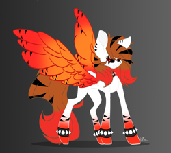 Size: 2670x2383 | Tagged: safe, artist:donnie-moon, imported from derpibooru, oc, oc only, oc:hellfire, pegasus, pony, black sclera, ear piercing, earring, female, gradient background, high res, jewelry, mare, pegasus oc, piercing, solo, spiked wristband, wings, wristband