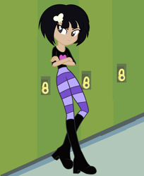 Size: 3504x4296 | Tagged: safe, artist:aonairfaol, imported from derpibooru, oc, oc only, equestria girls, base used, boots, clothes, crossed arms, female, high heel boots, indoors, lockers, shoes, solo