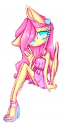 Size: 793x1540 | Tagged: safe, artist:nkobox, imported from derpibooru, fluttershy, anthro, pegasus, plantigrade anthro, clothes, cute, cutie mark eyes, daaaaaaaaaaaw, dress, feet, female, high heels, no nose, open-toed shoes, sandals, shoes, shyabetes, simple background, skirt, solo, toes, white background, wingding eyes