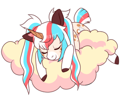 Size: 1200x1000 | Tagged: safe, artist:lavvythejackalope, imported from derpibooru, oc, oc only, pony, unicorn, cloud, colored hooves, commission, eyes closed, horn, on a cloud, simple background, sleeping, smiling, solo, transparent background, unicorn oc, ych result