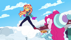 Size: 1920x1075 | Tagged: safe, imported from derpibooru, screencap, pinkie pie, sunset shimmer, equestria girls, equestria girls series, holidays unwrapped, spoiler:eqg series (season 2), ass, bunset shimmer, butt, saving pinkie's pie