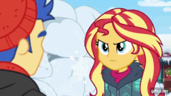 Size: 640x360 | Tagged: safe, imported from derpibooru, screencap, flash sentry, sunset shimmer, equestria girls, equestria girls series, holidays unwrapped, spoiler:eqg series (season 2), animated, gifs.com, saving pinkie's pie
