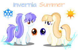 Size: 1280x817 | Tagged: safe, artist:amicasecretuwu, imported from derpibooru, oc, oc only, oc:invernia, oc:summer, pegasus, pony, unicorn, female, mare, parent:ghiacciatina, siblings, simple background, transparent background, twins