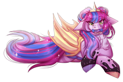 Size: 3700x2463 | Tagged: safe, artist:inspiredpixels, imported from derpibooru, oc, oc only, bat pony, pony, bat pony oc, bat wings, candy, colored hooves, crossed hooves, crown, female, floppy ears, food, high res, jewelry, lying down, mare, mouth hold, nose wrinkle, regalia, signature, simple background, solo, transparent background, wings