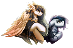 Size: 3186x2074 | Tagged: safe, artist:inspiredpixels, imported from derpibooru, oc, oc only, pegasus, pony, angry, bust, colored hooves, duo, floppy ears, folded wings, high res, simple background, transparent background, wings