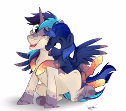 Size: 3433x3024 | Tagged: safe, artist:rutkotka, imported from derpibooru, oc, oc only, pegasus, pony, unicorn, duo, female, high res, male, simple background