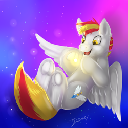 Size: 2000x2000 | Tagged: safe, artist:tehtigress, imported from derpibooru, oc, oc only, oc:shining sky, pegasus, pony, commission, high res, light, male, pegasus oc, sky, solo, space, stallion, tail, wings, ych result
