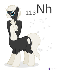 Size: 4000x5000 | Tagged: safe, artist:parclytaxel, imported from derpibooru, oc, oc only, oc:nonce equitaur, anthro, centaur, earth pony, pony, taur, series:joycall6's periodic table, .svg available, absurd resolution, anthro centaur, belly button, chemistry, coat markings, commission, conway's game of life, hand, looking at you, male, nihonium, periodic table, simple background, smiling, smiling at you, socks (coat markings), solo, stallion, vector, white background