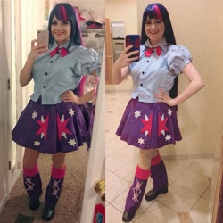 Size: 2289x2289 | Tagged: safe, artist:sarahndipity cosplay, imported from derpibooru, twilight sparkle, human, equestria girls, boots, cellphone, clothes, cosplay, costume, everfree northwest 2019, high res, irl, irl human, phone, photo, shoes, smartphone