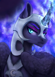Size: 1280x1785 | Tagged: safe, artist:copshop, imported from derpibooru, nightmare moon, alicorn, pony, bust, female, frown, magic, mare, portrait, solo