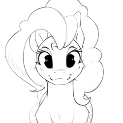 Size: 3200x3200 | Tagged: safe, artist:aquaticvibes, imported from derpibooru, pinkie pie, earth pony, pony, blushing, cute, diapinkes, female, high res, looking at you, mare, monochrome, simple background, sketch, smiling, smiling at you, solo, white background